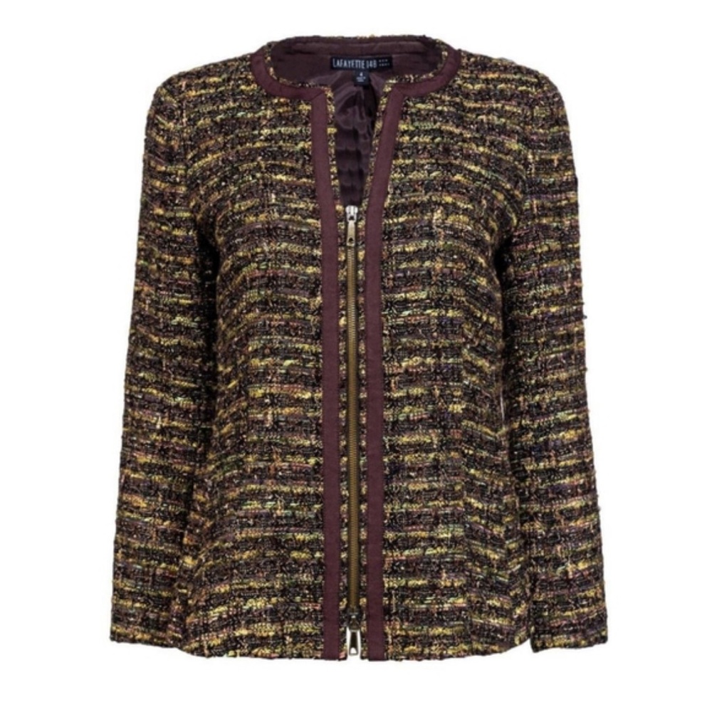 Lafayette 148 New York Women's Brown and Gold Tweed Blazer